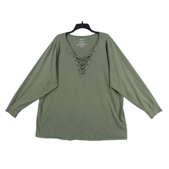Torrid Classic Fit Lace-Up Neck Olive Top Size 4 - Picture 1 of 7